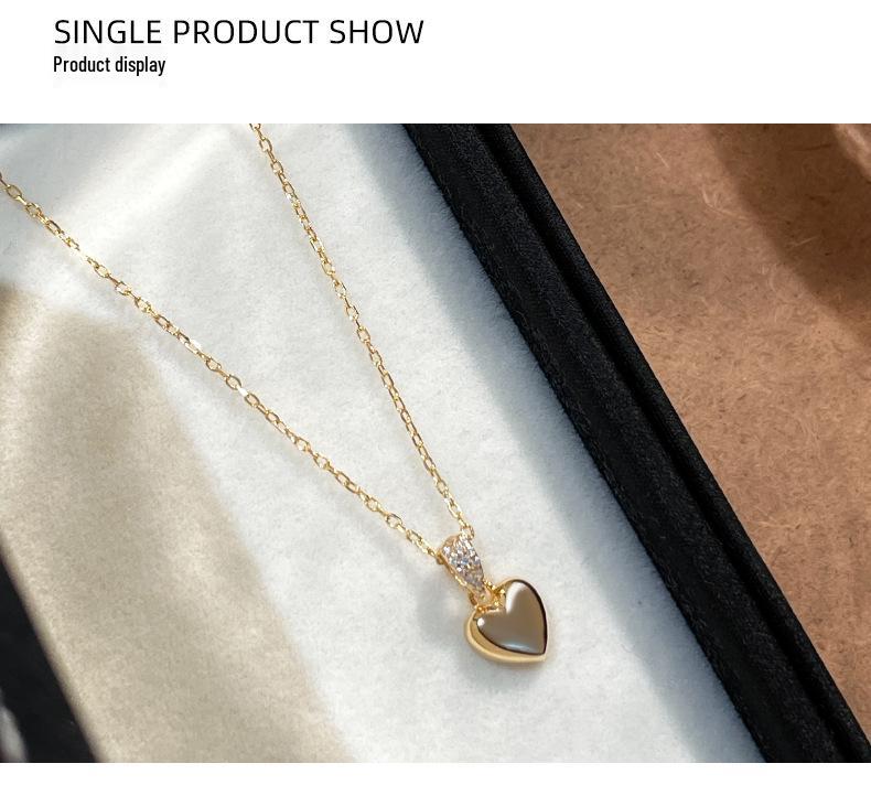 925 Sterling Silver Heart Pendant Necklace with Diamond Inlay - Elegant & Versatile Clavicle Chain for Women