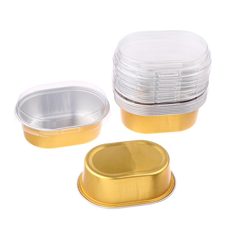 10Pcs Aluminum Foil Cupcake Cups With Lids Non-Stick Foil Baking Cups 68Ml Oval Pudding Dessert Cups Wedding Party Supplies