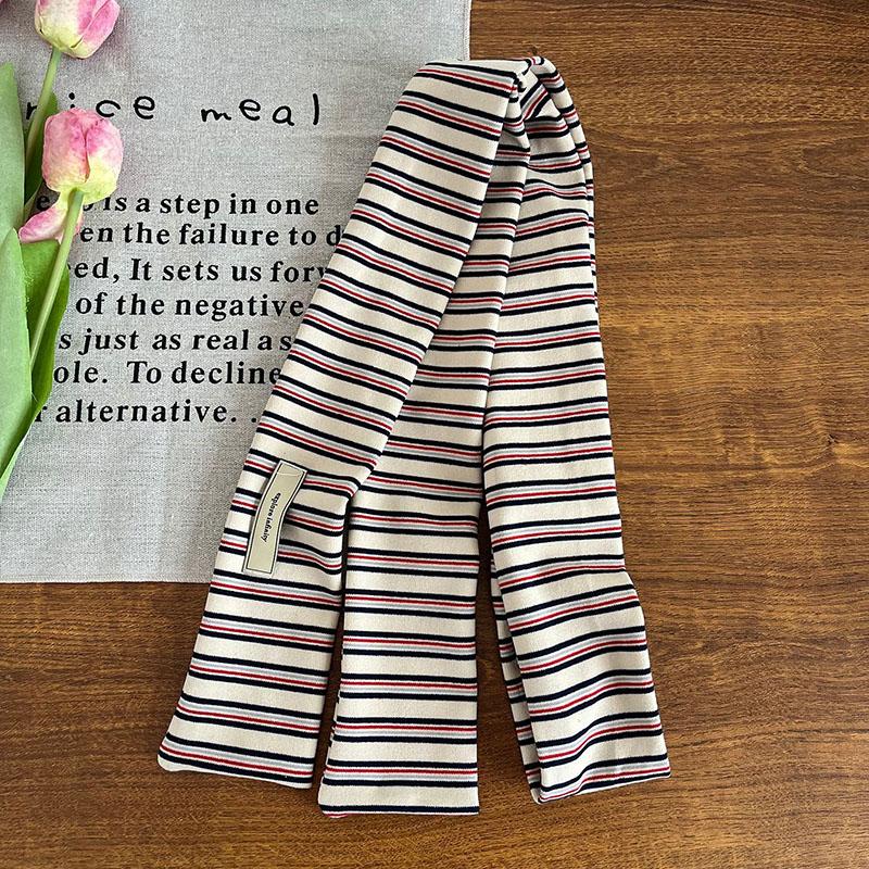 Vintage Sweet And Cool Girl Thin Scarf Y2k Millennium Niche Fashion Versatile Decoration Striped Knitted Cotton Narrow Neck