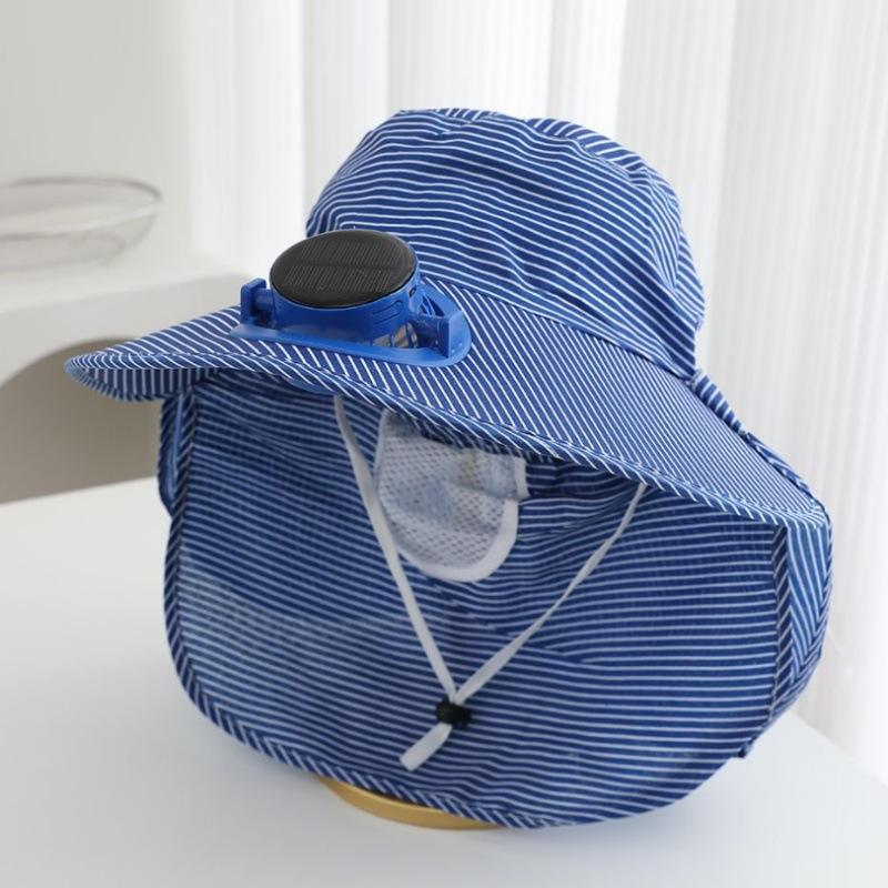 Spring and summer new striped sunscreen cap breathable shawl cap dry farm work tea picking cap solar charging fan sun hat