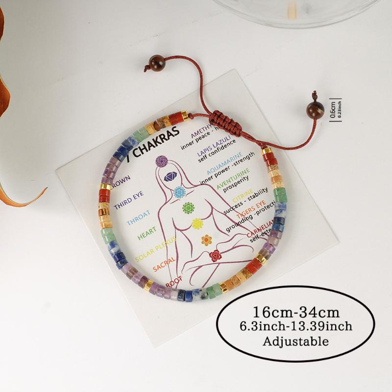 7 Chakra Bracelet Natural Stone Beaded Woven Jewelry For Women With 7 Chakra Colors Red Orange Yellow Green Indigo Violet