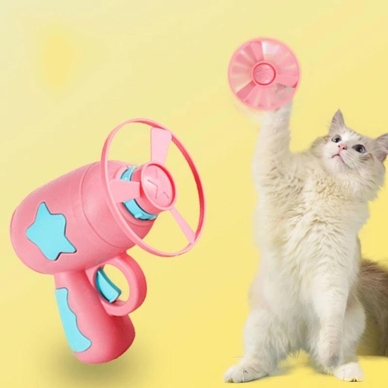 New Cat Toy Pet Interactive Play Cat Dog Training Toy Launcher with 15 Pcs Flying Disc Mini Catapult Pet Toys Cat Accessories