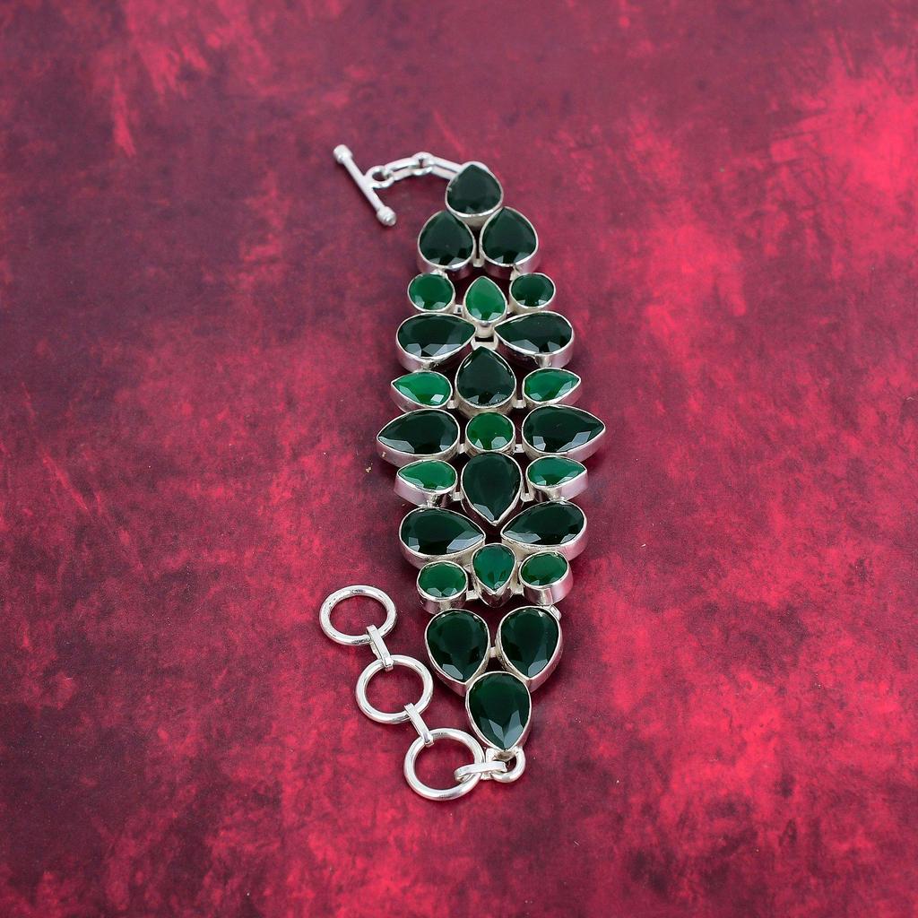 Green Onyx Bracelet Handmade Gemstone Jewelry, 925 Sterling Silver Bracelet, Adjustable Chain Bracelet, Gift For Mom Dainty Bracelet