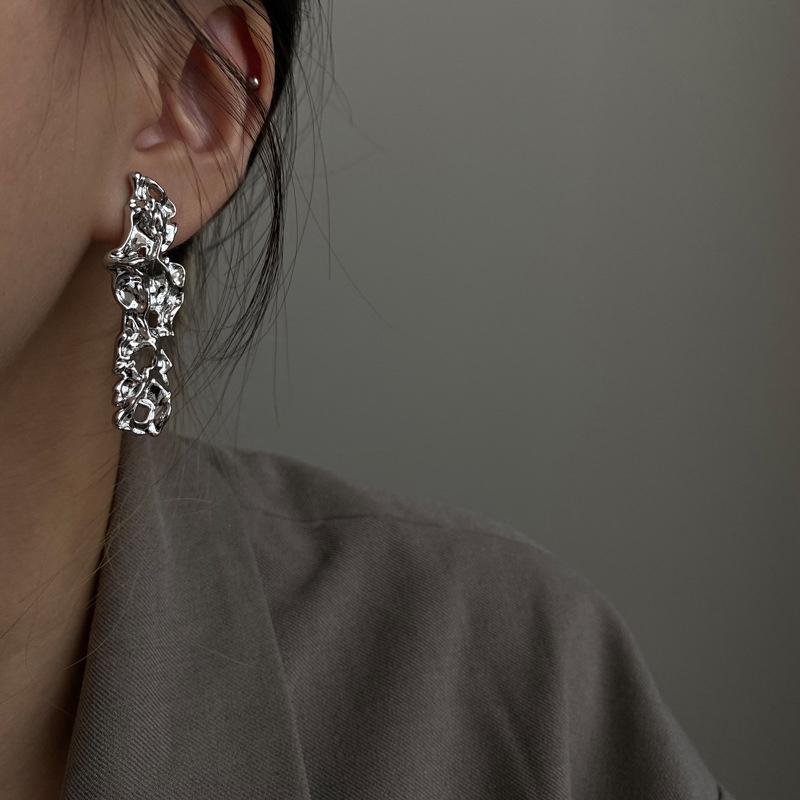 New Fashion White Square Rhinestone Zircon Double Pendant Gold Color Earrings for Women Unique Design Girls Trend Zircon Gift