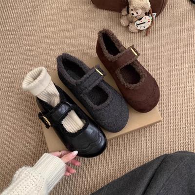 Birkenstocks de terciopelo retro para mujer, zapatos cálidos y mullidos para otoño e invierno, con zapatos Mary Jane, zapatos de algodón