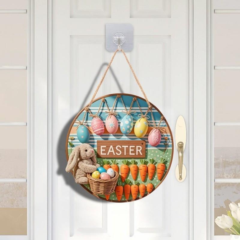 Easter Bunny Welcome Sign Wooden Door Hanging Decoration for Home Room Gate Holiday Craft Ornament Background Wall Decoration