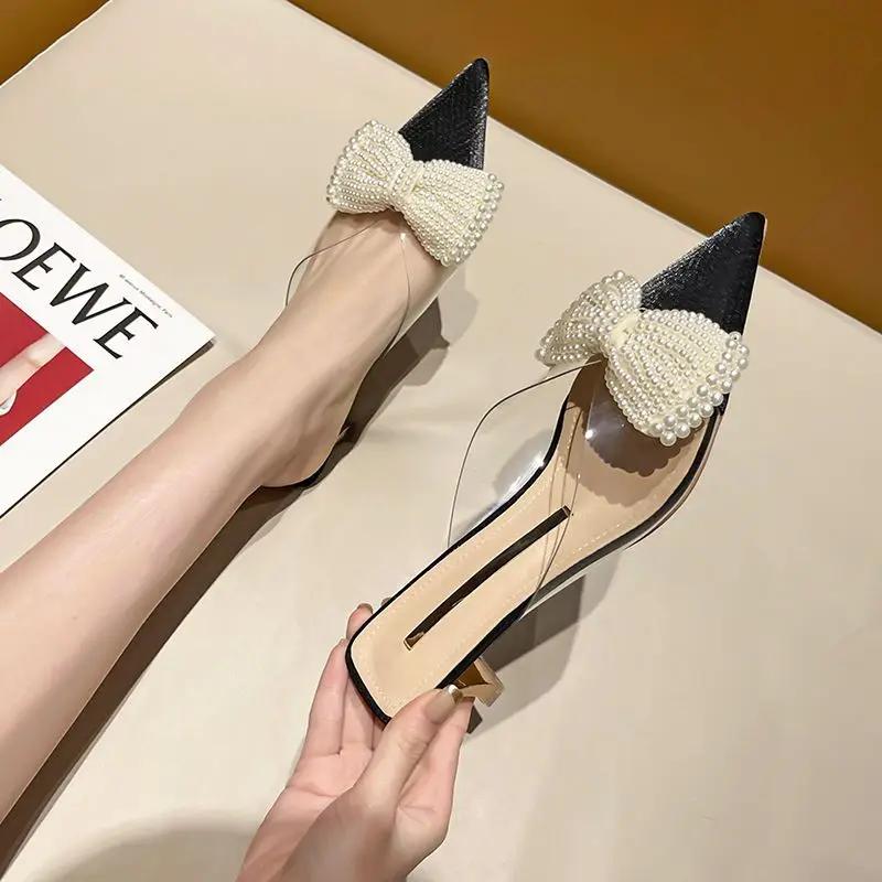 Fashion Crystals Women's Slippers and Ladies Sandals With Bow Jewels Rhenstone Shoes Slides Clappers 2025 Luxury Pvc On Sale 39 Shoe Vip
