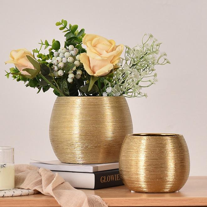 Dropshipping Ceramic Indoor Planters Gold Finish Small Flowerpot for Houseplants Succulents Pots Orchids Snake Plants for Garden