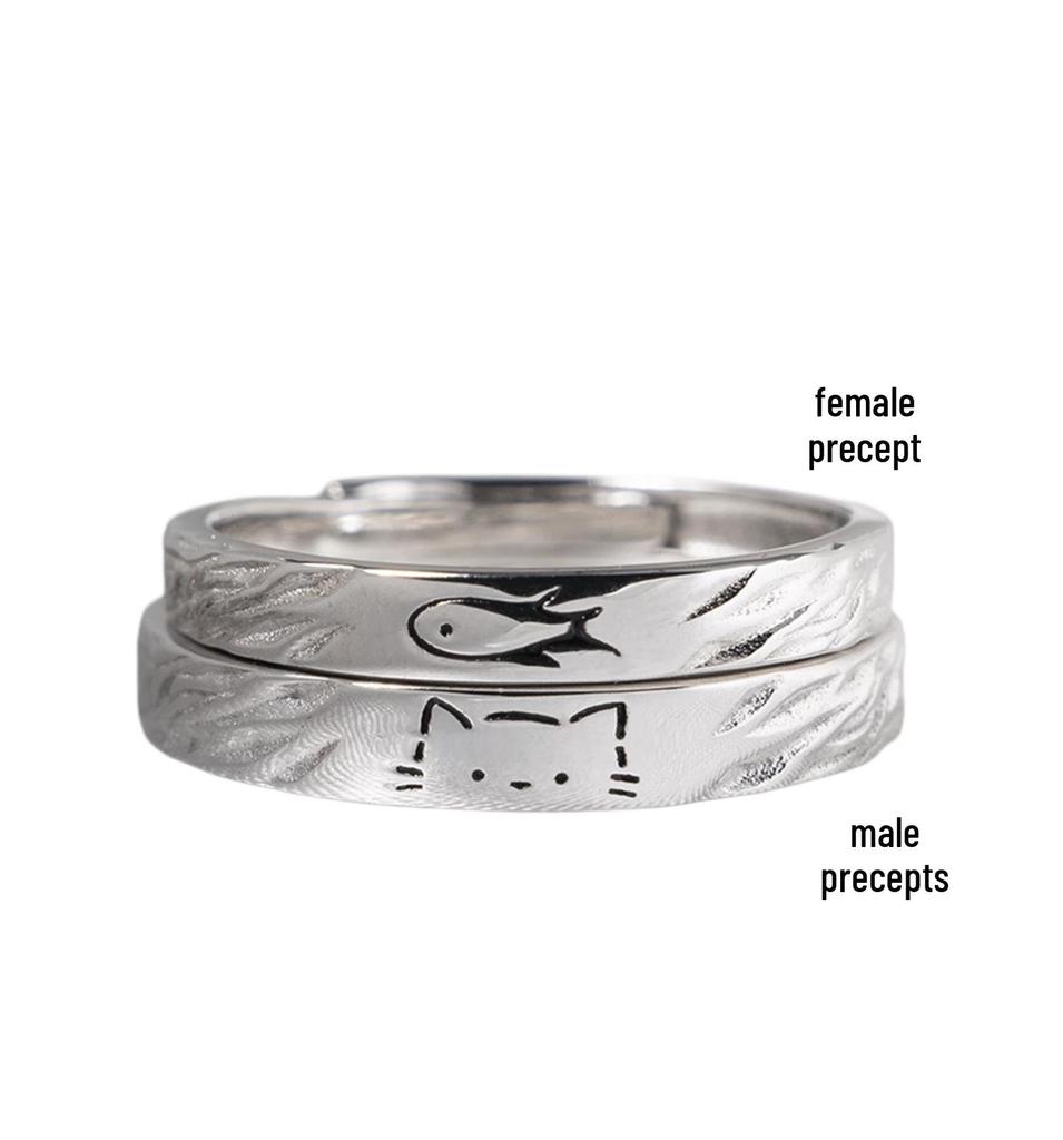 Kitten Has You 999 Silver Couple Rings: Niche Design Valentine's Day Pure Silver Rings