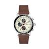 Relógio masculino de quartzo com pulseira de couro marrom de três ponteiros, mostrador branco e exibição de data FS6042