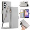 For Samsung Galaxy A35 5G Wallet Phone Case Shockproof TPU+PU Leather Flip Cover with Mirror,Strap