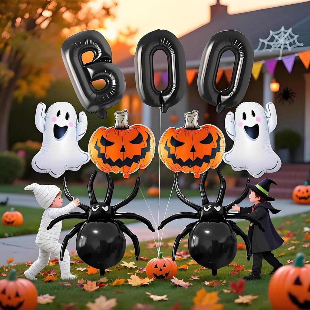9pcs Halloween Decoration Balloons Foil Pumpkin Ghost Black BOO Spider Balloon Halloween Party Spooky Theme Fun Decor Supplies