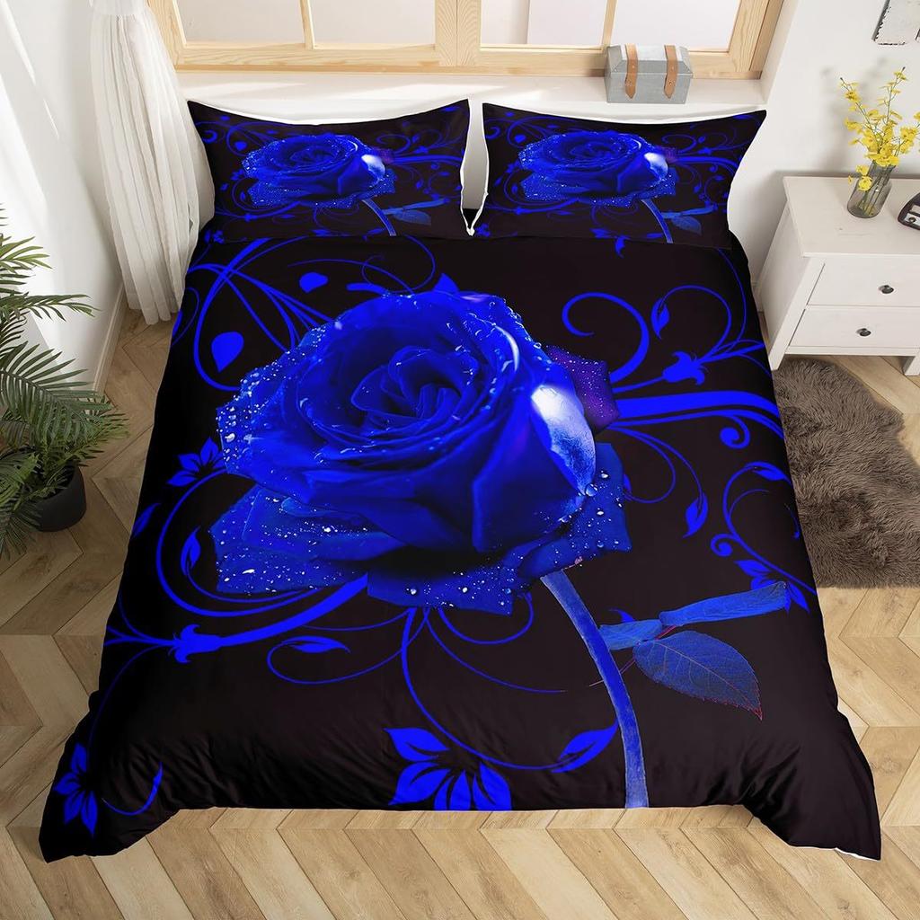 Blue Rose Digital Printed Duvet Set Three-Piece Valentine'S Day Gift Suitable For Bedroom Decoration Bedding