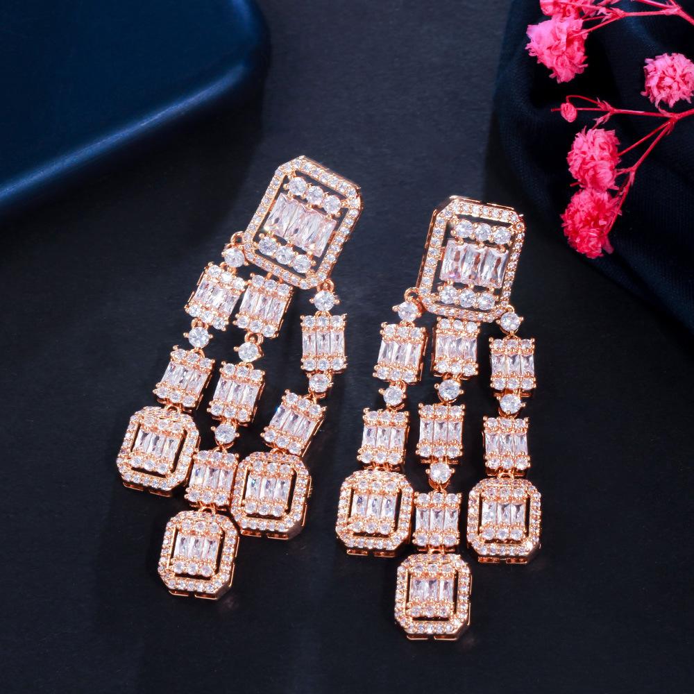 Star With High-Grade Brass Zircon Earrings Square Diamond Full Diamond Long Fringed Earrings Earrings