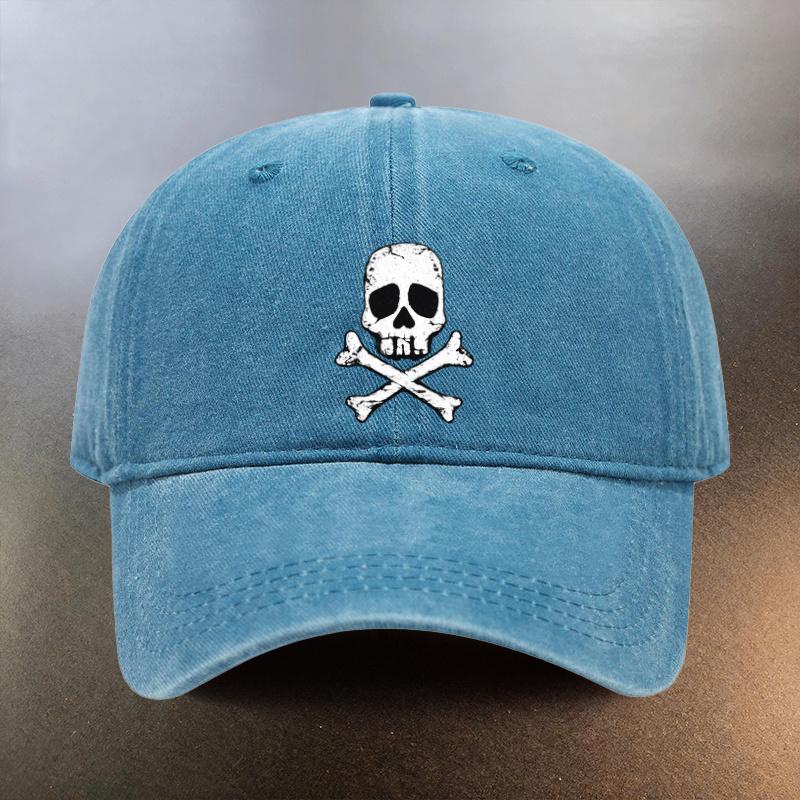 Skull And Bones Pattern Washed Cap Casual Outing Sunshade Baseball Hat Fashionable Couple Essential Hat Retro Street Style I