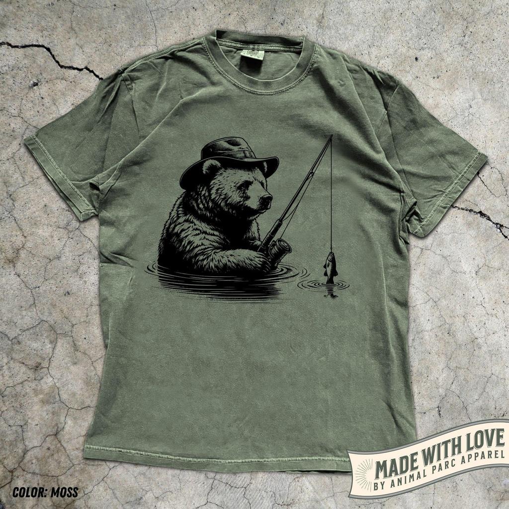 Bear Fishing Shirt Funny Bear Graphic Tee Gift Fishing Lover Dad Shirt Fishing Bear Lover Gift Outdoor Nature Funny Tshirt Grizzly for Dad