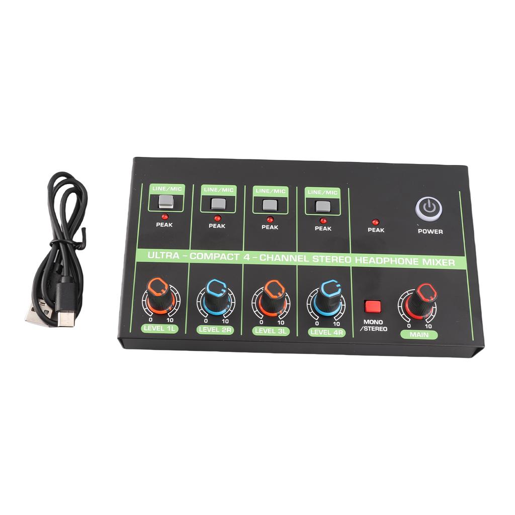 4 Channel Audio Mixer Microphone Low Noise Mono Stereo Line Mixer LINE MIC Mode Switching for Wired Microphones