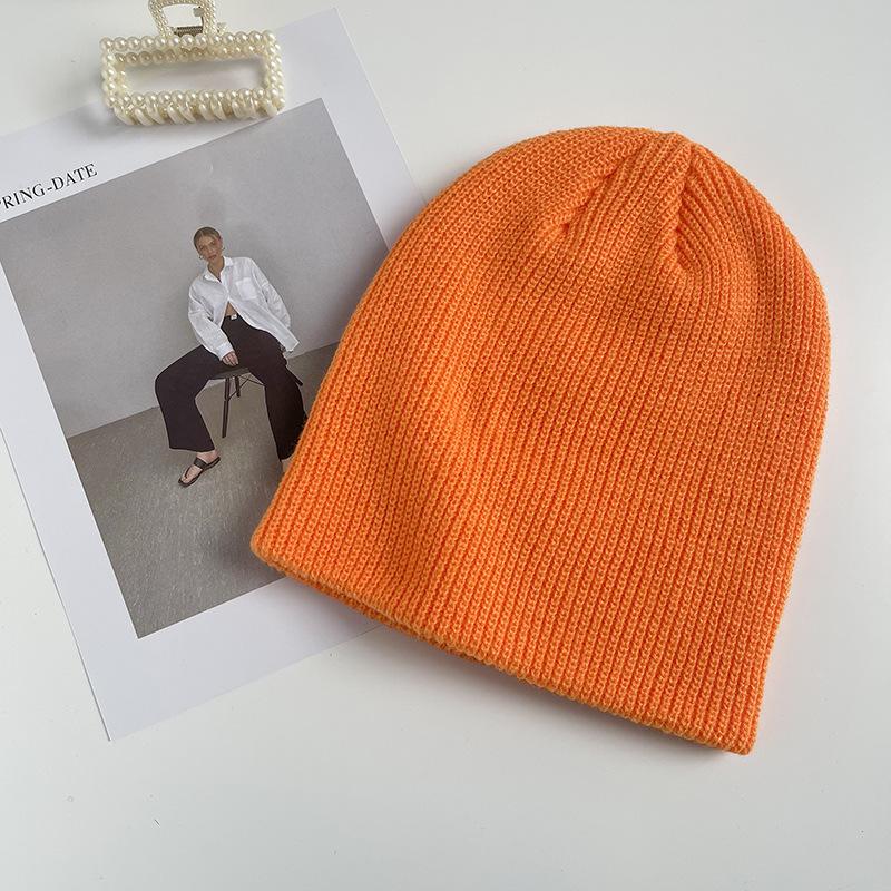White Knitted Hat Women's Autumn and Winter Tide Fashion Versatile Solid Color Big Head Circumference Wool Pullover Hat Confinement Cold Hat