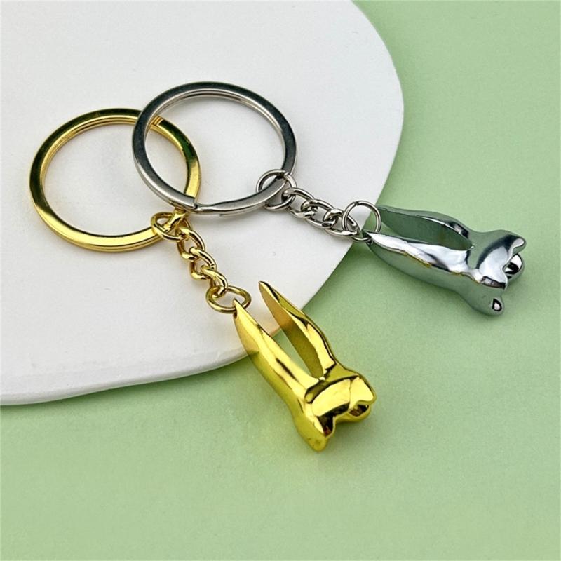 Sturdy Zinc Alloy Materials Tooth Shaped Keychain Charm Pendant Portable for Dental Professionals and Clinic Giveaways