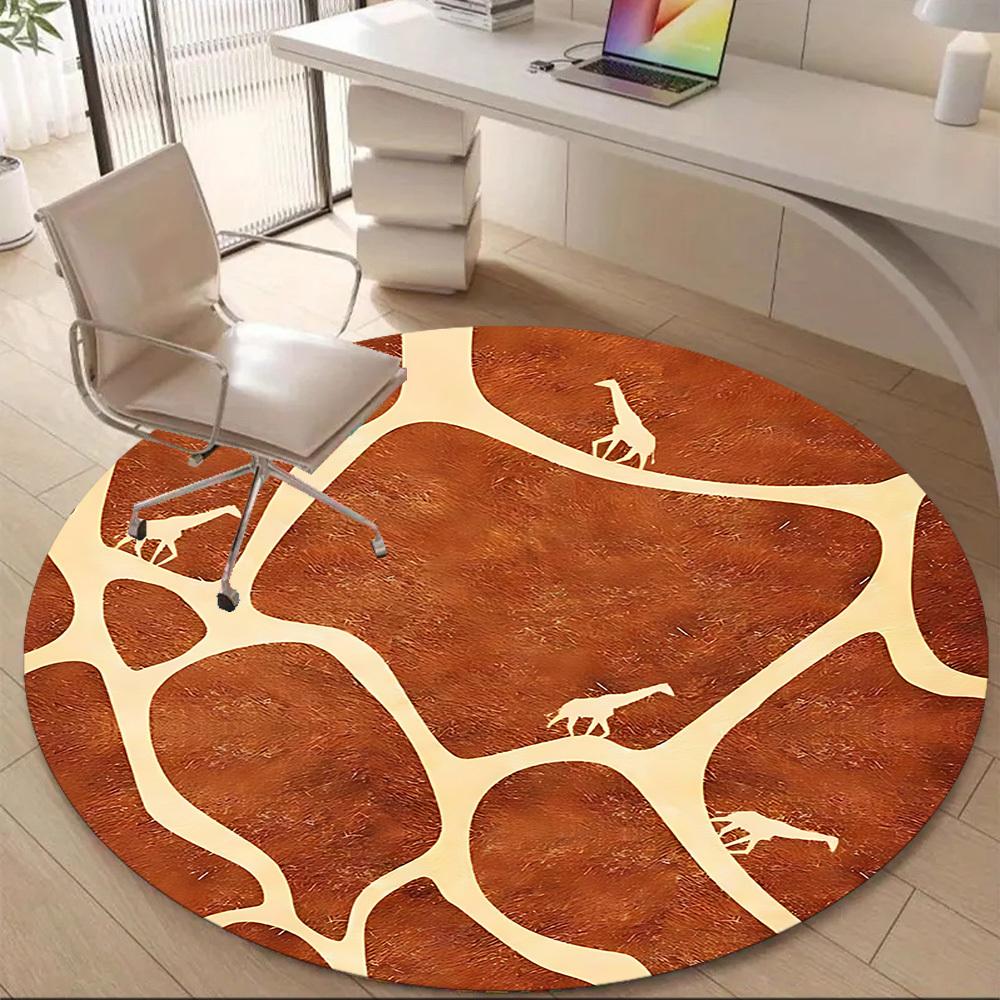 1pc Giraffe Safari Office Round Area Rug, Indoor Mat Suitable ForOffice, Under Office Chairs Bedroom Living Room Home Decor, Room Deco D009