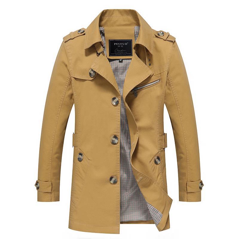2026 Men's Pure Cotton Mid-Length Casual Trench Coat, Plus Size Jacket, Work Overcoat