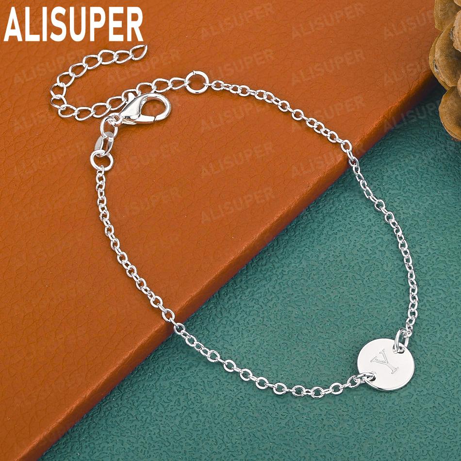 925 Sterling Silver 26-Letter Romantic Round Bracelet - Exquisite Gift Jewelry