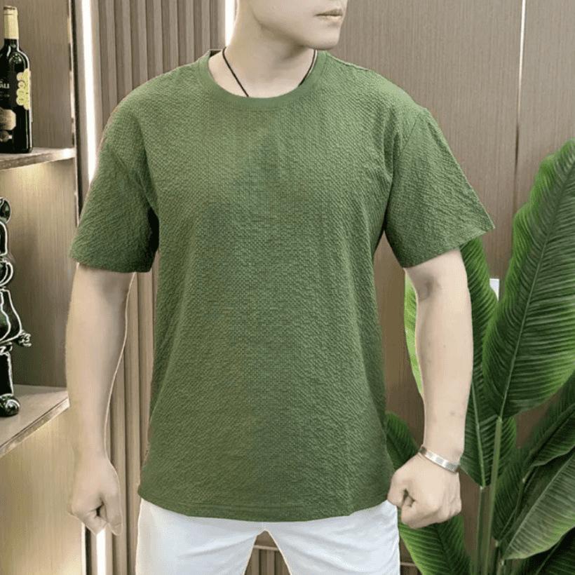 

Designer Seersucker Texture Round Neck Men S Short Sleeve Fashion Half Sleeve Versatile Light Luxury Comfortable 3XL зелений