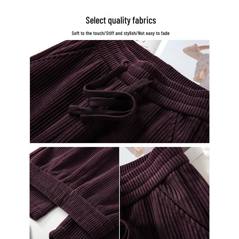 Corduroy Wide-Leg High-Waisted Pants for Women - Ribbed, Loose, Velvet-Feel, Seasonal Wear 2025.