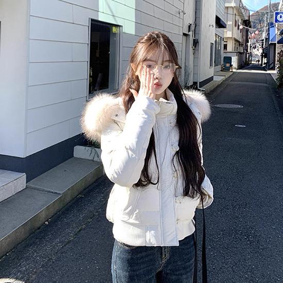 Hooded Fur Collar Cotton Jacket Women's Winter American Retro Thick Warm and Cold Resistant Short Bread Jacket