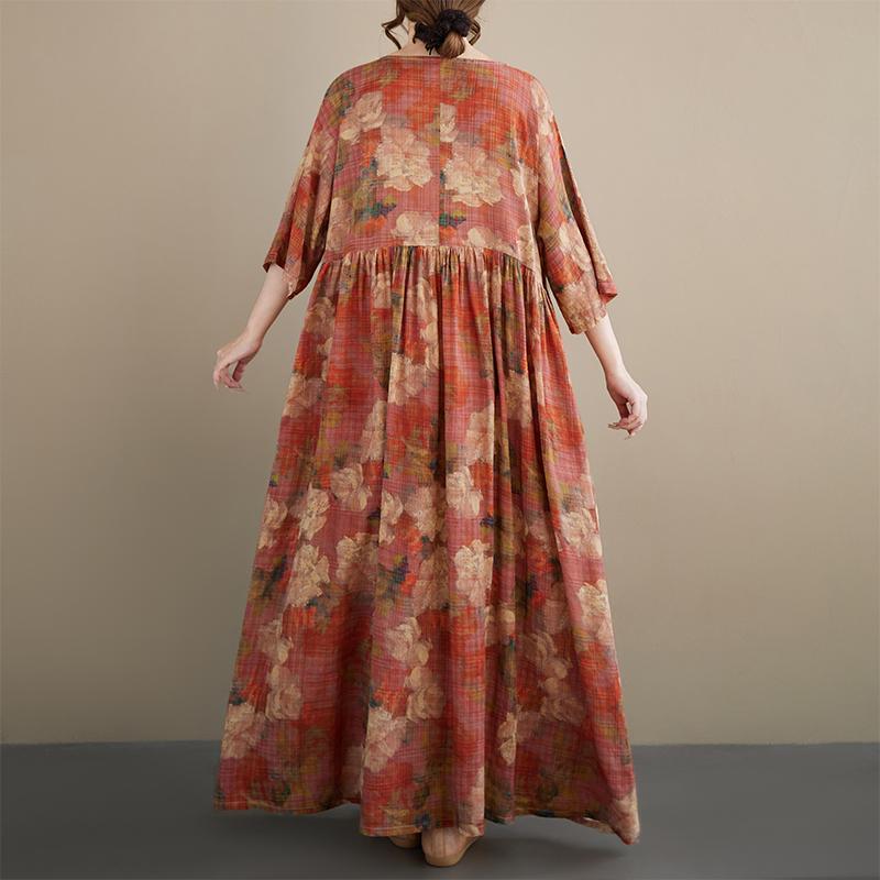 DIMANAF New 2026 Summer Beach Women Plus Size Lady Long Dress Loose Oversize Maxi Floral Print Vintage Cotton