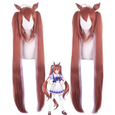 Perucă Cosplay Anime 120CM Uma Musume Daiwa Scarlet Perucă portocalie roșie cu breton urechi coadă de cal păr sintetic rezistent la căldură