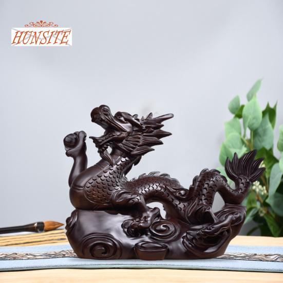 Dragon Ornament Wooden Chinese Zodiac Dragon Statue, Wealth Good Luck Decor