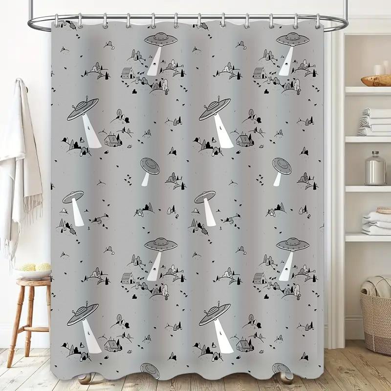 Bathroom Shower Curtain Galaxy Space Alien Ufo Stars Planet Universe Decor Modern Home