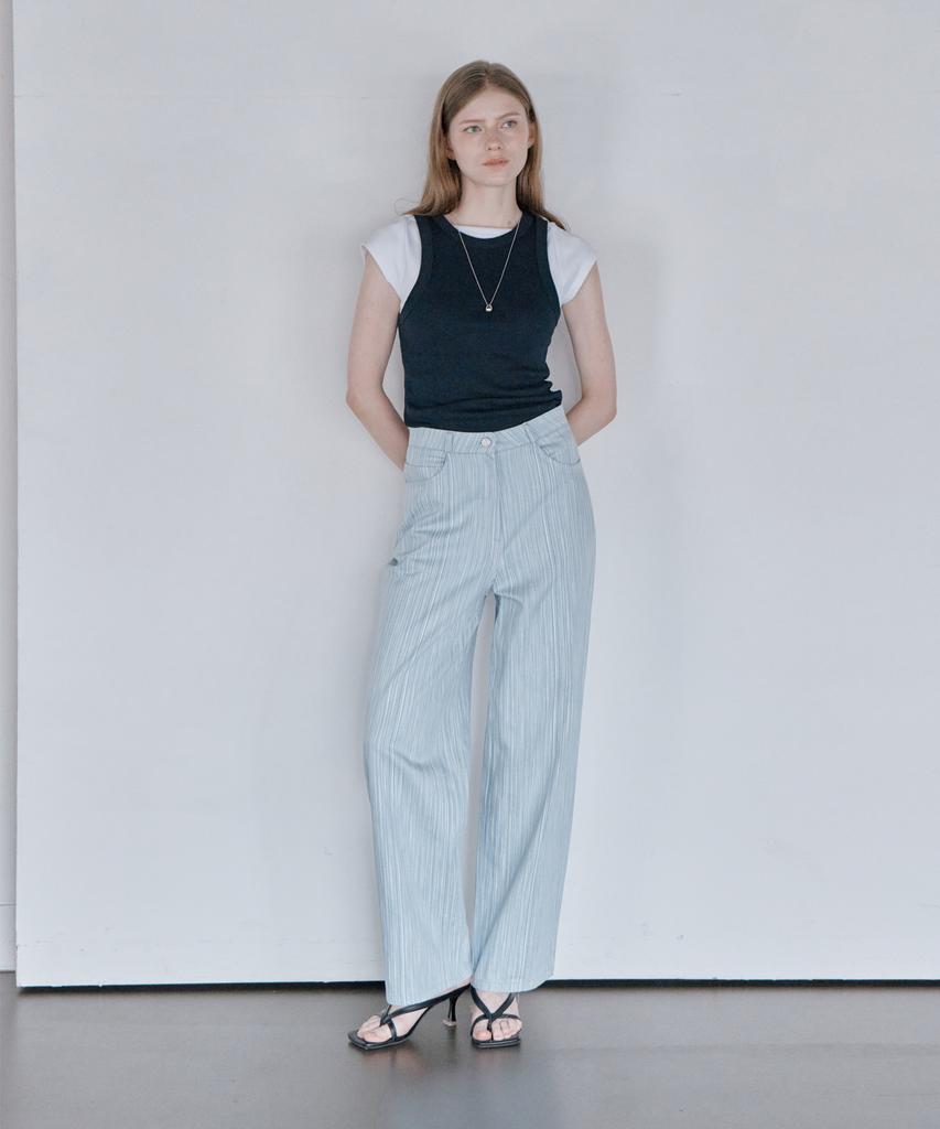 THEFRHT Striped Cotton Wide Pants (Blue)