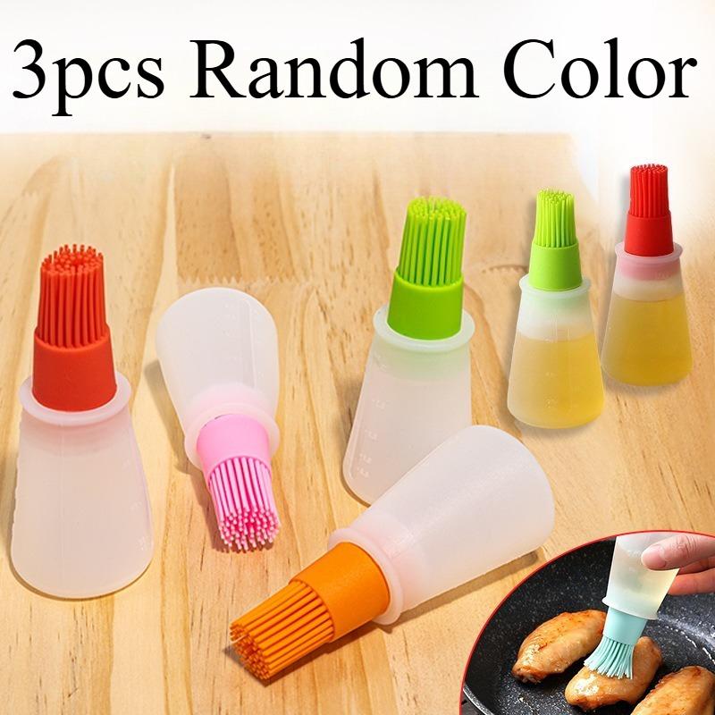BBQ Brush Silicone Oil Brush Pancake Oil Brush Integrated Oil Pot Brush With Bottle Kitchen Dustproof High Temperature Brush