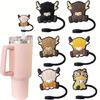 Set of 6 Cartoon Cow Shaped Straw Stopper Cover Adorment Plastic Straw Lid Drinkware Straws Tips Cover Cup Accessories