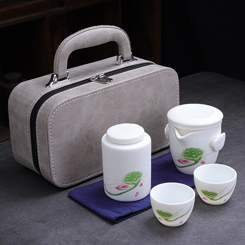 Ceramic Express Cup, Vegetarian Suet Jade Porcelain, Portable Travel Tea Set, Business Mid-Autumn Festival Gifts