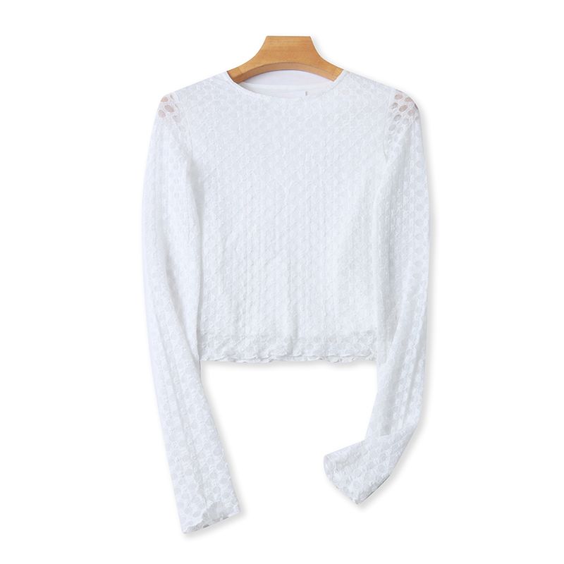 

O-neck Short Lace Bottoming Shirt Spring & Fall New Arrival Long Sleeves T-shirt Export Female Silm Pullover Tops 16323 White XS