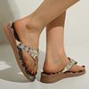 Low Heel Flip-flops Summer New Round Toe Clip Toe Crystal Glitter Soft Soled Non-slip Wear-resistant Flat Shoes