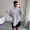 New turtleneck knitted ribbed long-sleeved irregular hem women's top sweater