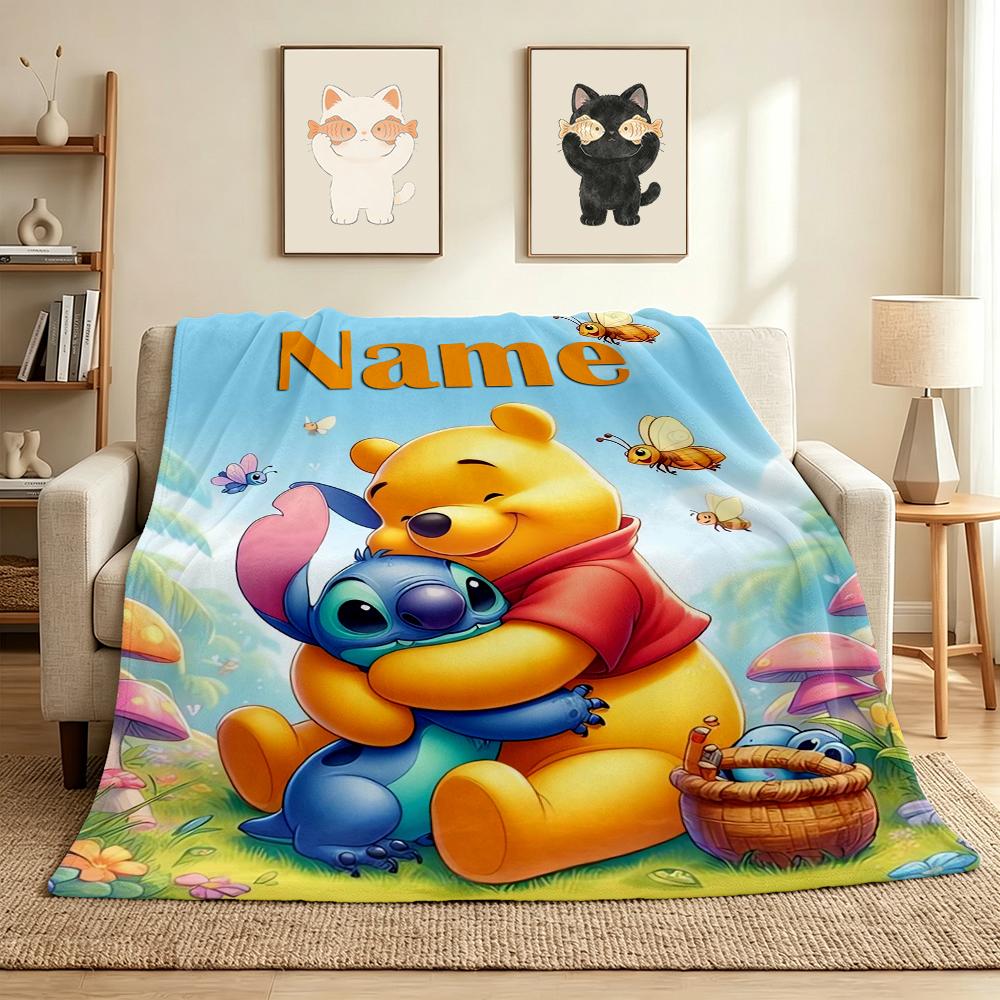 Custom Name Winnie Pooh Flannel Blanket Throw Blanket Soft Warm Sofa Bed Decor Unique Gift
