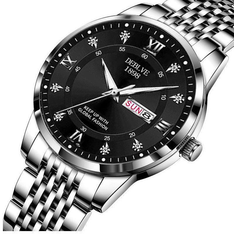 Luxury Stainless Steel Top Quailty Push Button Hidden Clasp Waterproof Luminous Date Week Sport Wrist Watches
