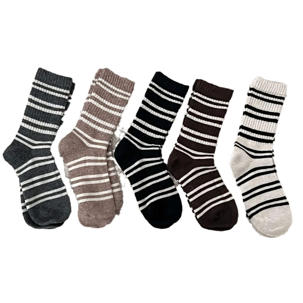 Striped Wool Socks Thermal Thickened Tube Socks Internet Celebrity Socks Retro Stacking Stockings