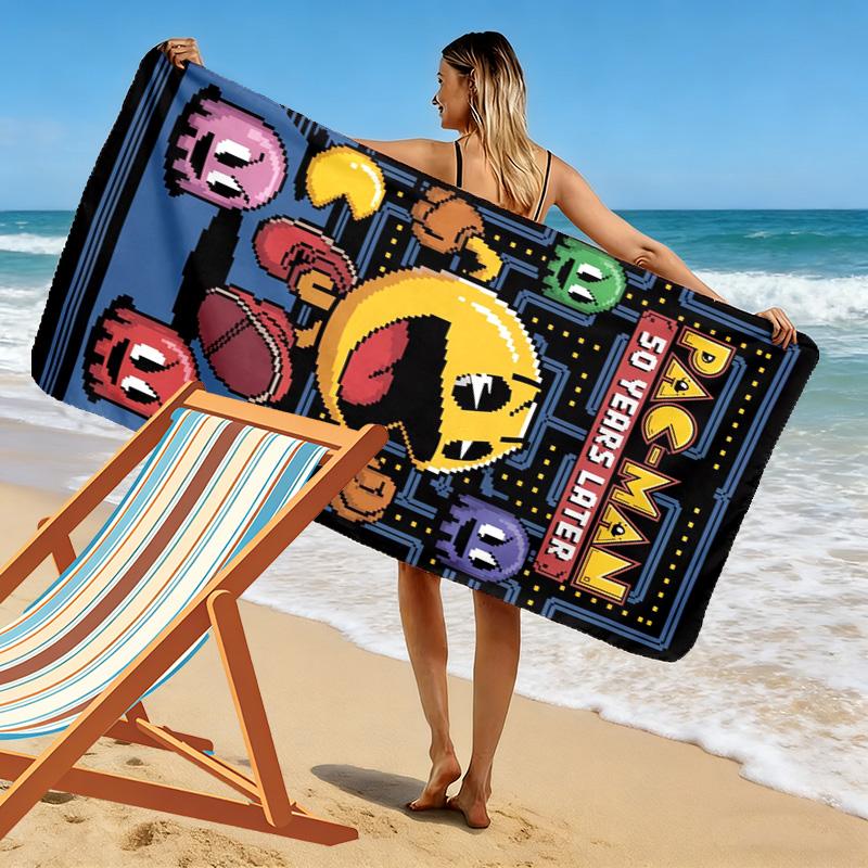 Pacman Print Beach Towel, Large Soft Quick Dry Towel for Beach Camping Swimming