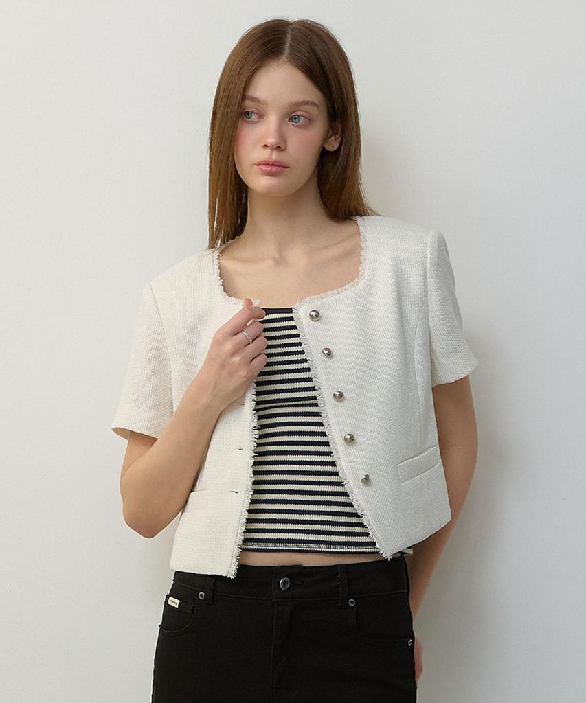 Citybreeze Tweed Square Neck Short Sleeve Jacket_White