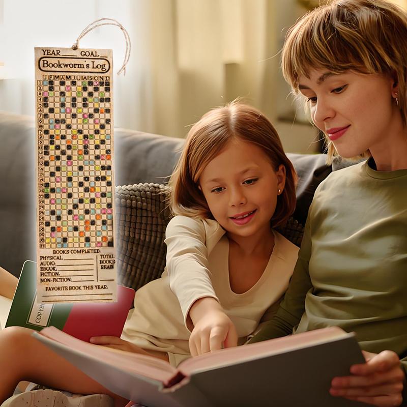 Wooden Book Tracker Bookmark - Books Read This Year Counter, Yearly Habit Log, Laser-Engraved Reader Planner