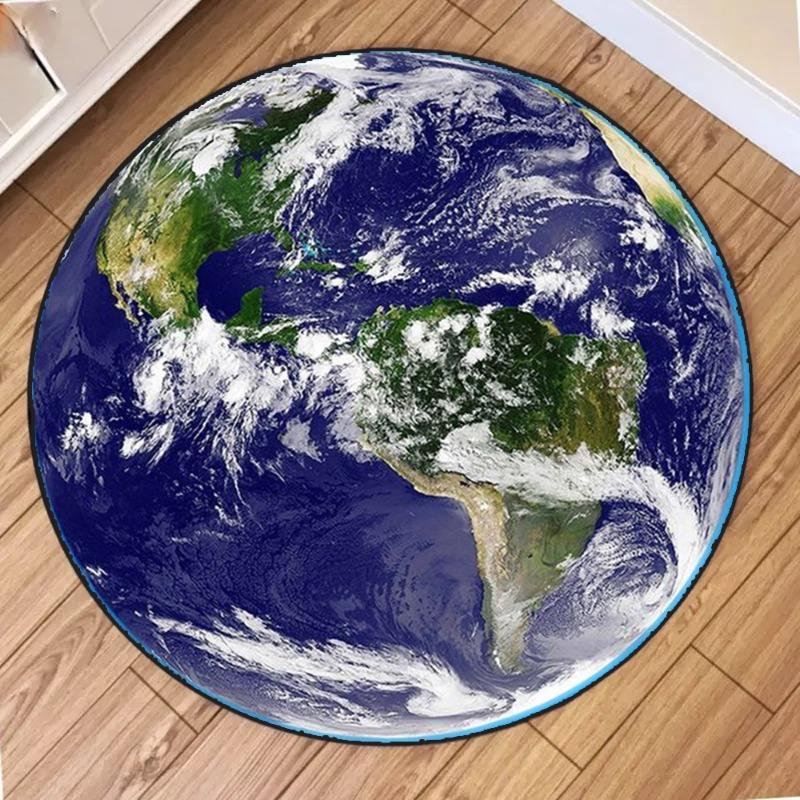 Fashion Earth Print Round Rug Non-Slip Wear-resistant Circle Carpet for Living Room Bedroom Soft Floor Mat Home Decor Beautiful
