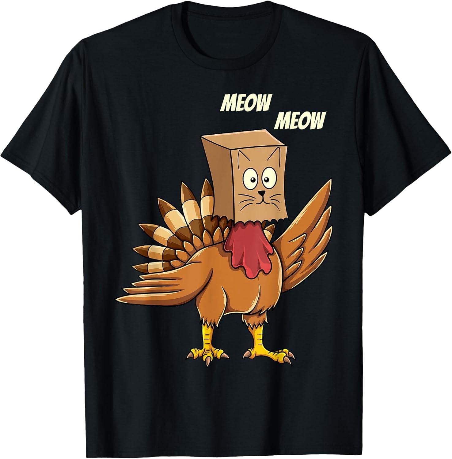 NEW LIMITED! Thanksgiving Turkey Cat Meow Funny Thanksgiving Tee - MADE IN USA XL