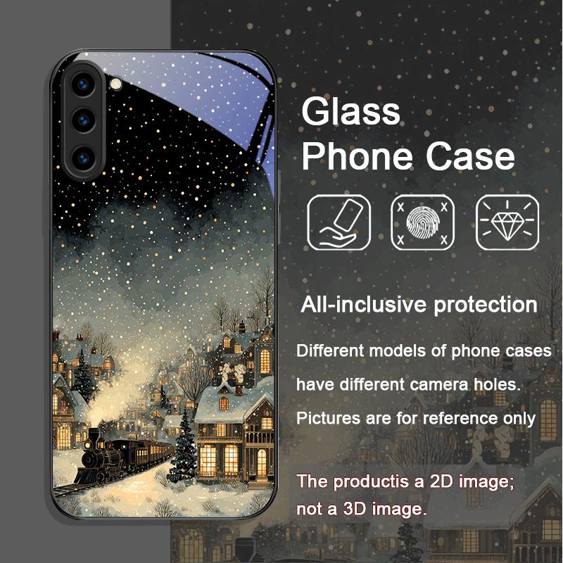 

Christmas Winter Snow Street Scenery Tempered Glass Phone Case for Samsung Galaxy S25 Ultra S24 S23 Plus S22 S21 S20 FE 5G Cover Galaxy S22 5G