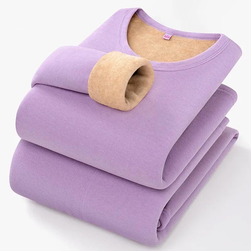 Thick Fleece Lined Thermal Underwear Set Men Women Winter Warm Long Sleeve Top Pants